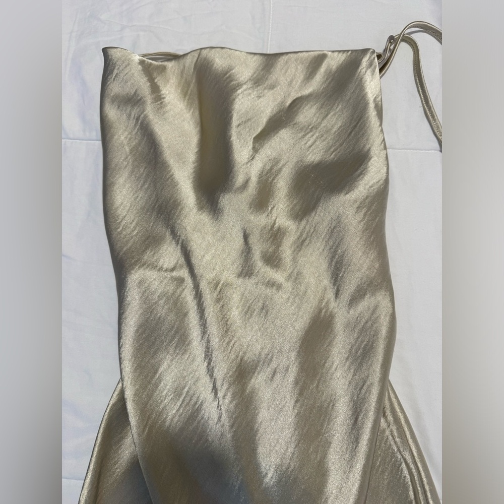 ASOS cami midi slip dress, high shine satin w/ lace up back, champagne, size 6 - Picture 2 of 11